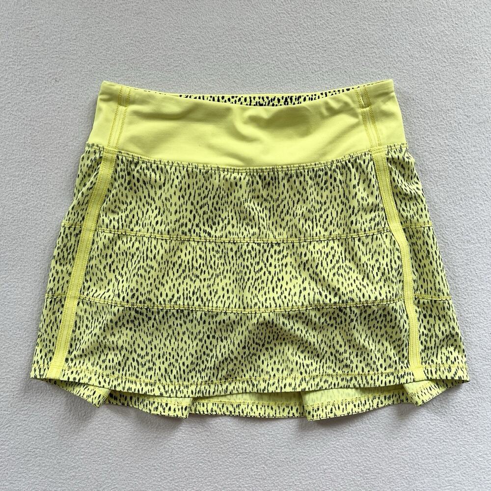 Lululemon Dottie Dash Clarity Yellow Black Pace Rival Skirt II 4-way 2 Tall